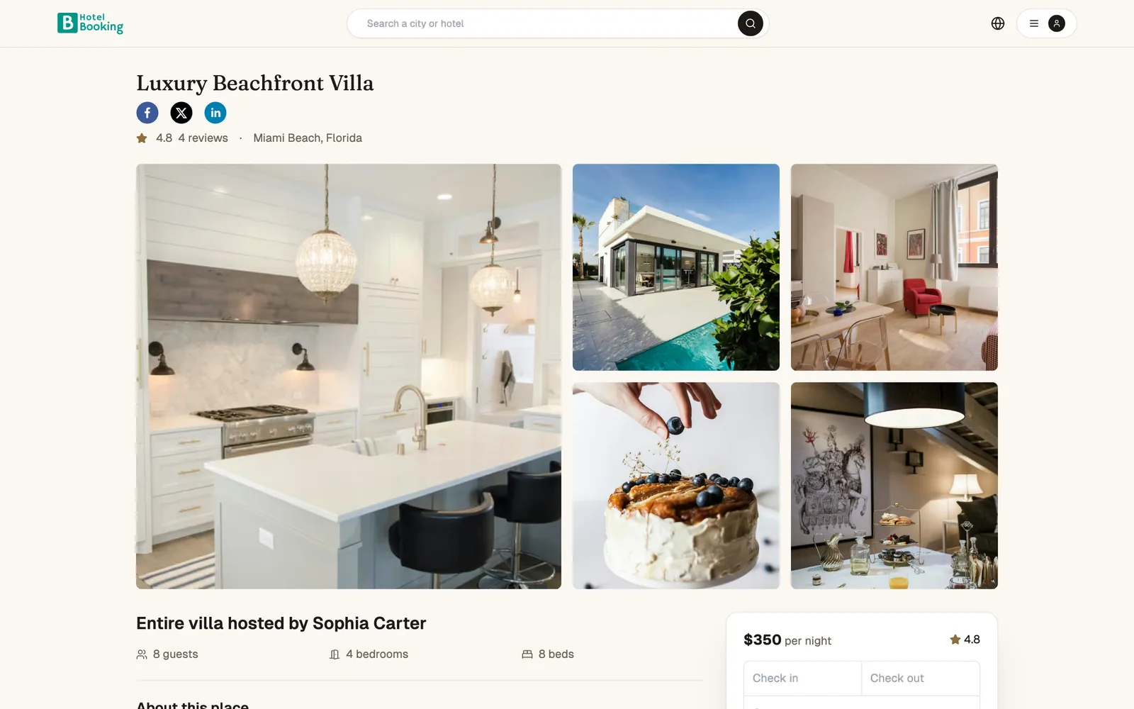 Stay Booking property detail and reservation view
